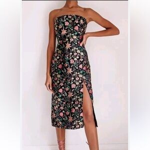 Lulu's Black and Pink Strapless Sheath Dress